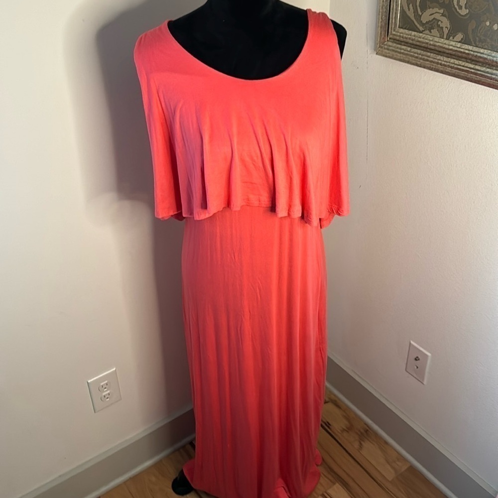 Ellie & Kate‎ Coral maxi dress Sz XL sleeveless layer tie back new